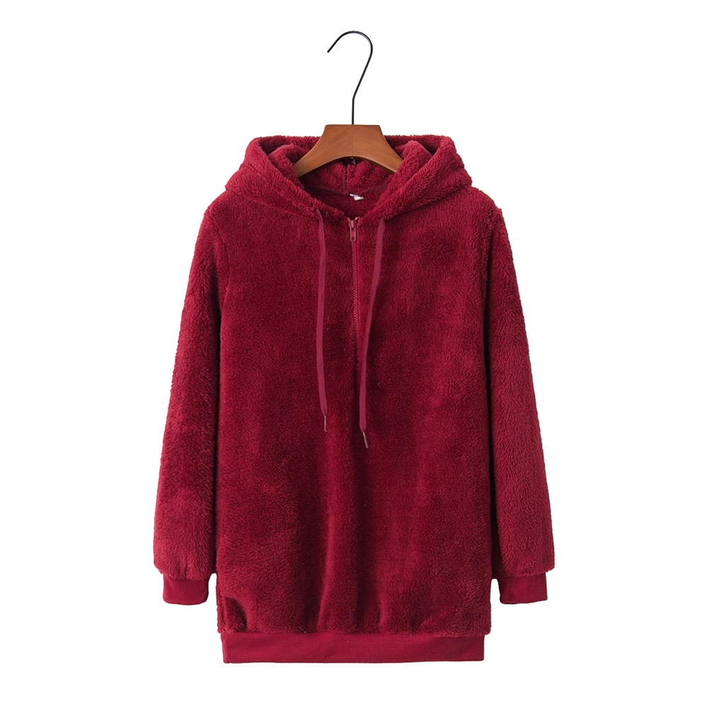 

Wipalo Women Plus Size Zipper Embellished Soid Casual Loose Hoodie Fleece Fur Drawstring Hooded Sweatshirts 2019 Pullovers S-5XL