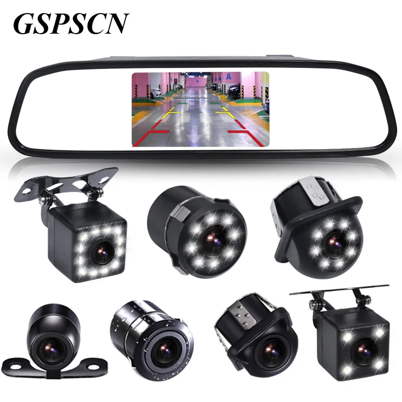 GSPSCN Universal 4 3 Inch HD Color TFT LCD Parking Rear View Mirror Monitor With Backup