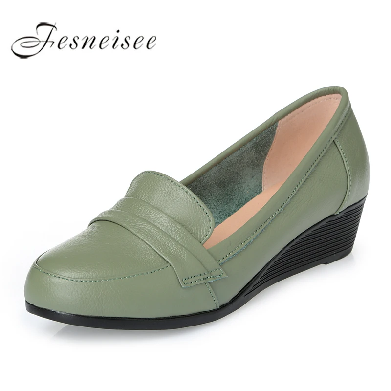 

2019 New Spring Fashion Genuine Leather Shoes Women's Shoes Flat Slope with Comfort Work Mother Women Flats Plus Size35-43 sw