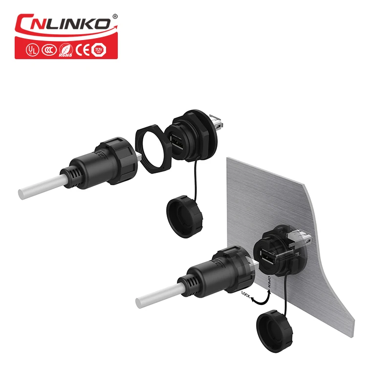 Linko YU-USB Series Outdoor USB3.0 9Pin Waterproof Connectors IP65 USB Plug Panel Mount Socket with 1m Data Cable Connector