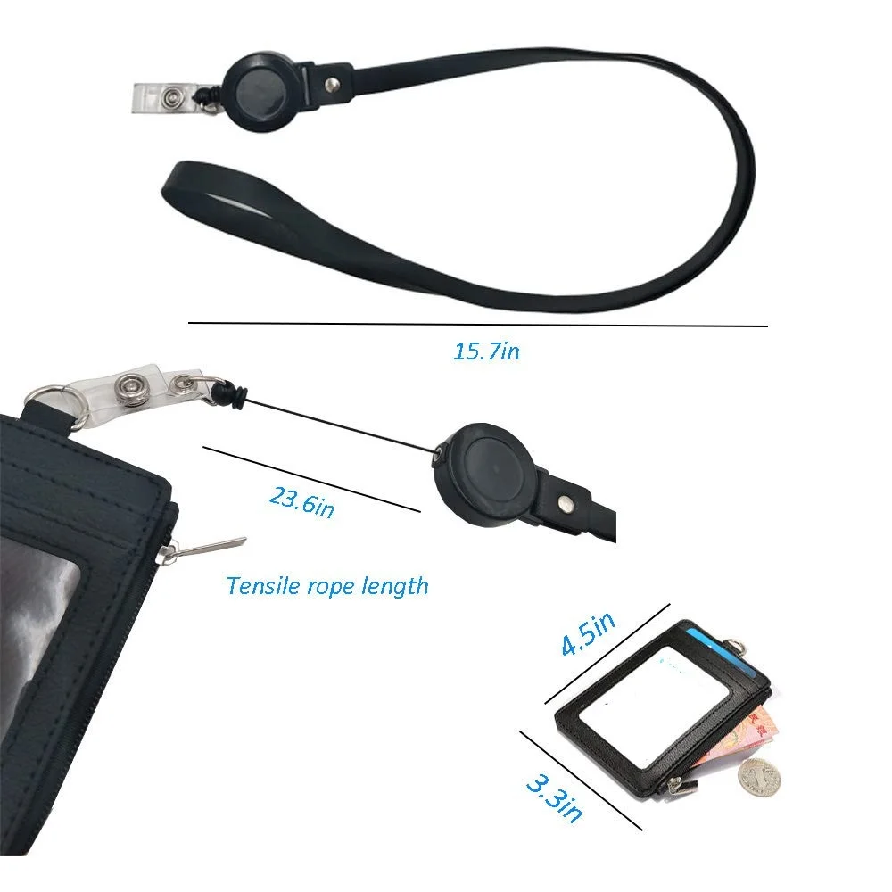 Badge Lanyard Retractable Work Name Business Card Cover Credit Card Holder PU Leather Wallet For Women Men