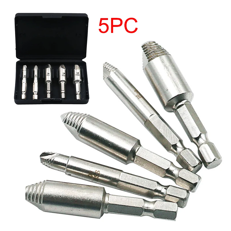 

5Pcs Damaged Screw Remover 1/4"Hex Shank Hss Broken Breakage Head Stripped Screw Bolt Remover Extractor