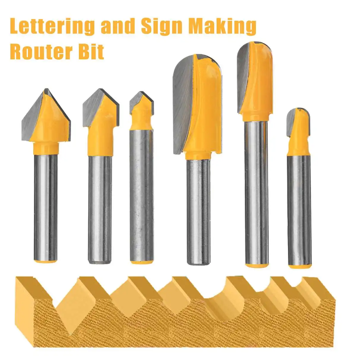 

6pcs 1/4 Inch Shank Router Bit Set sct-888 V Groove Round Nose Woodworking Milling Cutter Shank Lettering