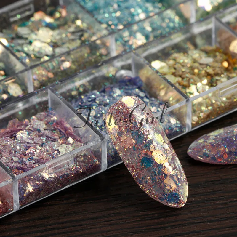 12 شبكات التدرج حورية البحر فليك مسمار بريق مسدس هولو الترتر مسحوق 3D مانيكير مسمار الفن Paillettes الديكور نصائح 12 شبكات التدرج حورية البحر فليك مسمار بريق مسدس هولو الترتر مسحوق 3D مانيكير مسمار الفن Paillettes الديكور نصائح