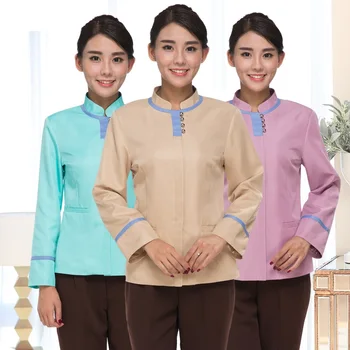 

(10 set-Coat&Pant)Work wear cleaning service long-sleeve waitress uniforms clean coat trousers Guest room overalls Laundry wear