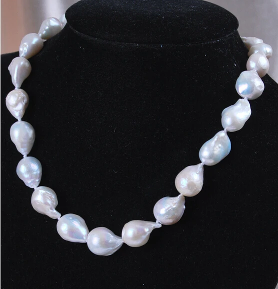 

Free shipping@@@@@ 12-16mm Real Natural White Akoya Baroque Pearl jewerly Necklace 18" 6.09