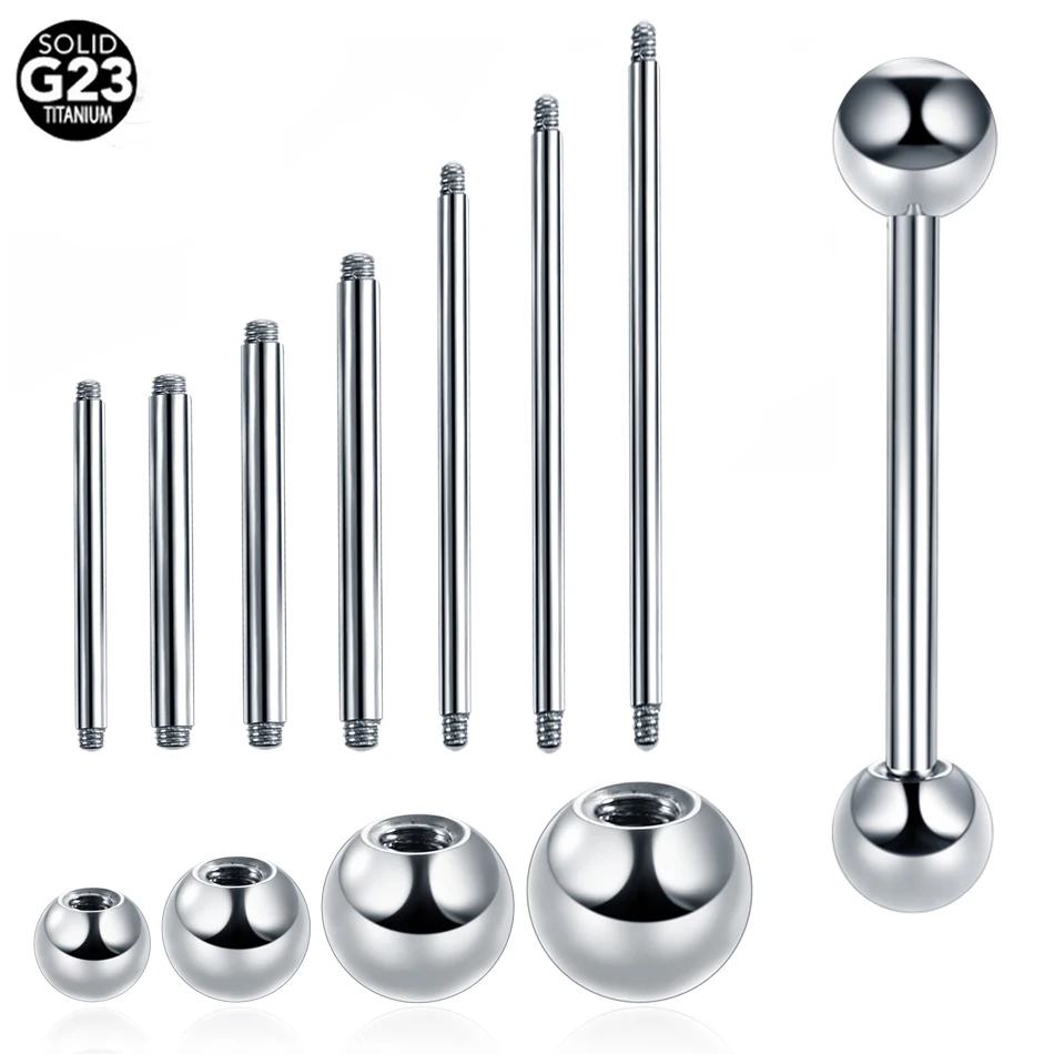 

10PCS G23 Titanium Silver Tongue Barbell Ring Nipple Barbell Long Bar Ear Cartilage Industrial Barbell Earrings Piercing Jewelry