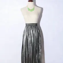 Длинная юбка Faldas Mujer Европа Империя и Америка настоящий стиль Женская высокая талия слово черная металлическая плиссированная юбка