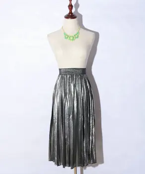 

Long Skirt Faldas Mujer Europe Empire And America Real 2019 New Style Women's High Waist A Word Ferrous Metal Pleated Skirt