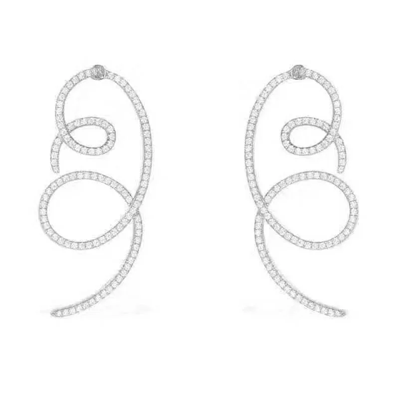 

SLJELY Luxury Brand Pure 925 Sterling Silver Double Loops Line Earrings Pave Cubic Zirconia Stones Women Fashion Party Jewelry