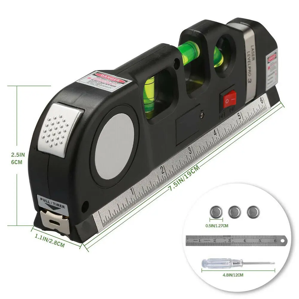 

Laser Level Horizon Vertical Measure Aligner Standard and Metric Rulers Multipurpose Measure Level Laser Black