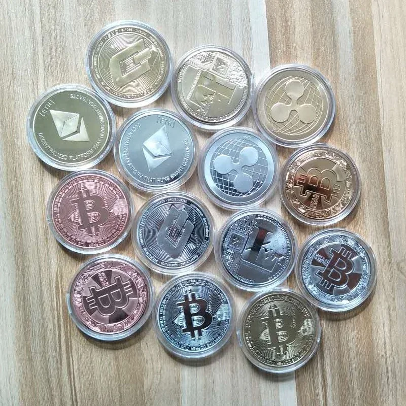 14 coins Gold Silver Bitcoin Litecoin Ether Dash Ripple Keychain commemorative coinsBaby lightweight trolley | Мать и ребенок