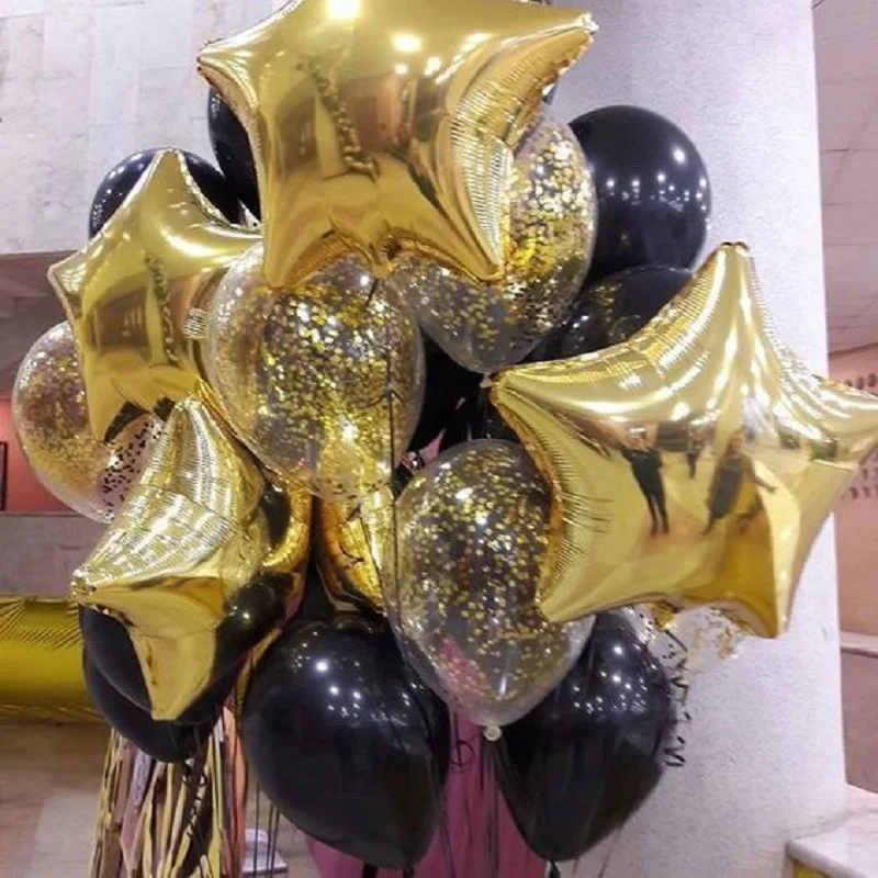 

15pcs/ Set Gold Confetti Latex Balloons Gold Star Black Latex Happy Birthday Party Decorations Wedding Party Supplier Air Balls