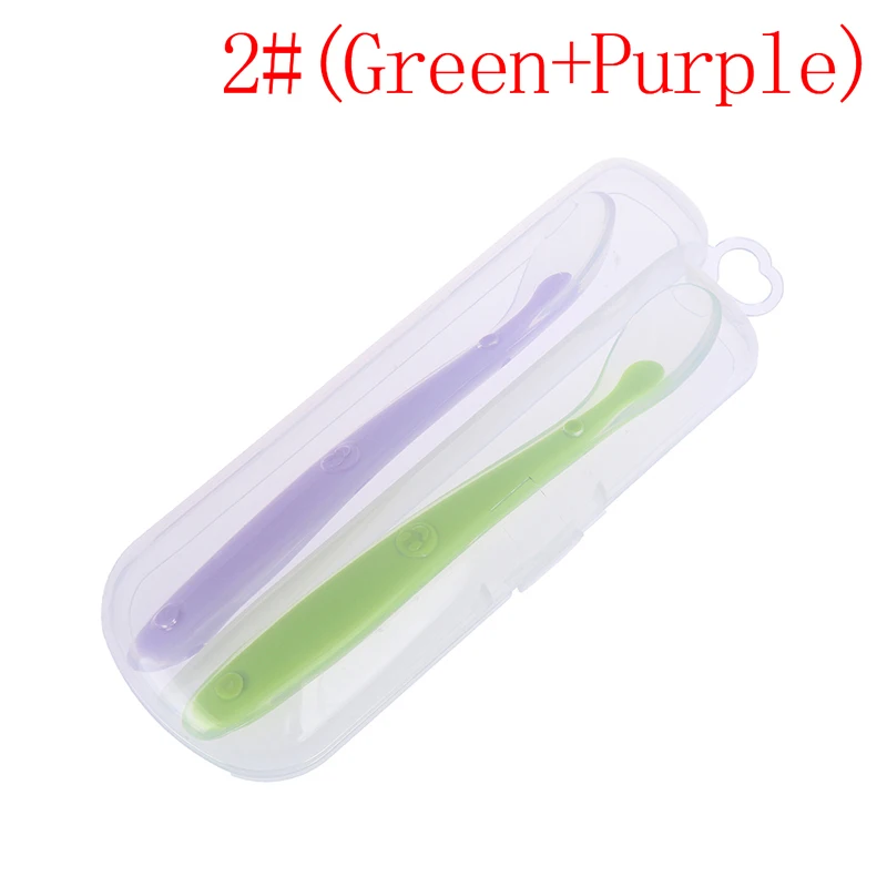 2PCS Baby Girls And Boys Silicone Non-sticky Feeding Spoon Mummy Safe Soft Feeding Baby Eating Soft Patchwork Spoon Solid Color