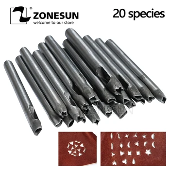 

ZONESUN 20pcs/set Leathercraft Tool Icon DIY Leather Belt Heart Star Flower Cutting Punch Stick Free Shipping