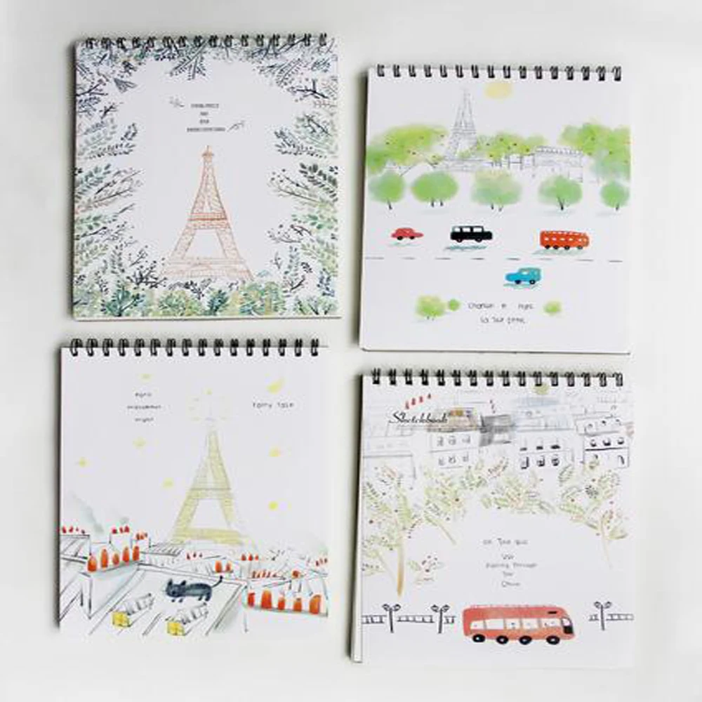 

XRHYY 50 Sheets Artist Painter Drawing A4 Tower Car Pattern Sketch Pad Book Spiral Bound Coil Sketch Pad Book Pencil Sketchbook