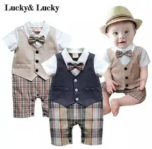 gentleman baby new style short sleeve wedding and party baby boys clothes cut rompers new born