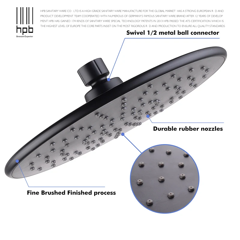 HPB Matte Black 230*230mm 9 inch Round ABS Plastic Shower Head Pressurized Rainfall Showerhead Top Over Shower Sprayer H1002 HPB Matte Black 230*230mm 9 inch Round ABS Plastic Shower Head Pressurized Rainfall Showerhead Top Over Shower Sprayer H1002