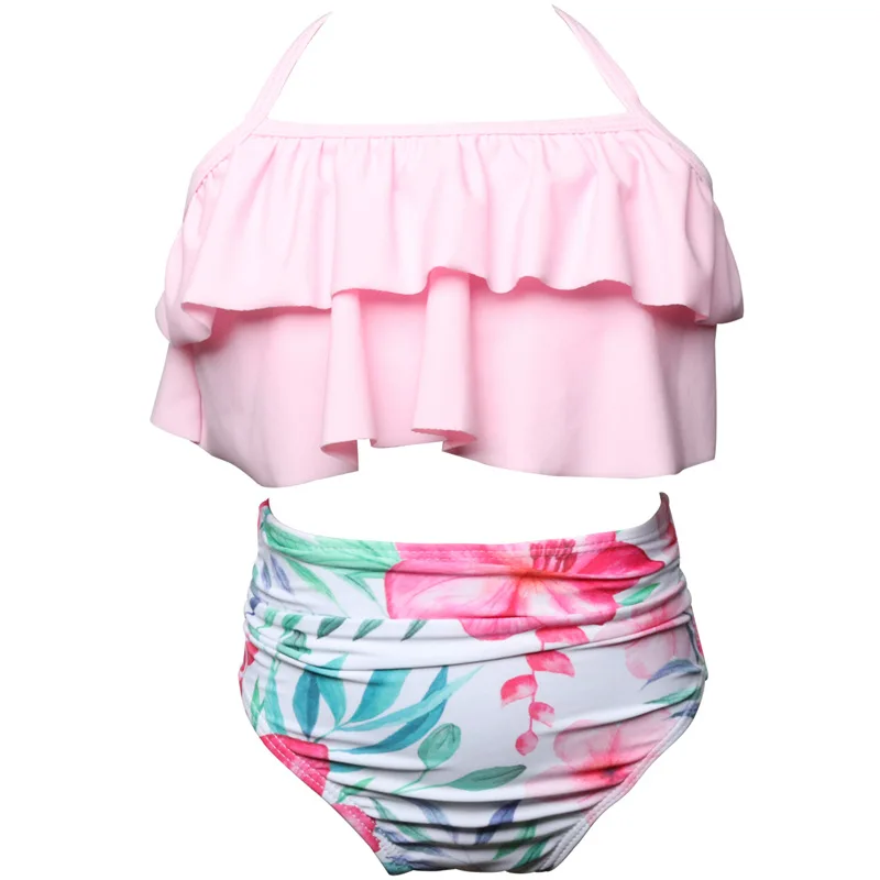 Funfeliz/одинаковые комплекты для семьи; одежда для купания; купальный костюм для девочек; детское бикини; детский купальник из двух предметов для мамы и дочки - Цвет: Pink 1