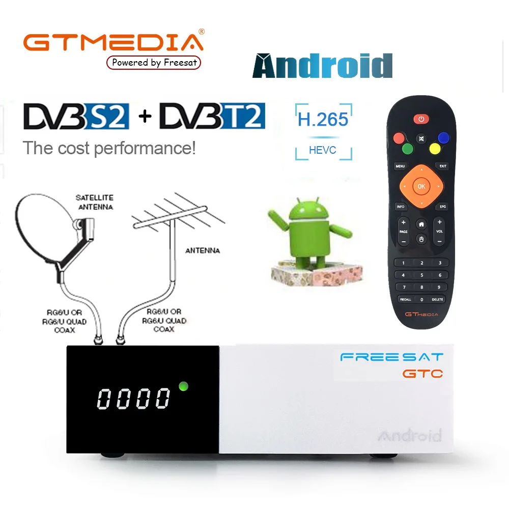 

FREESAT gtmedia GTC Android 6.0 M3U TV BOX DVB-S2/T2/Cable/ISDBT Amlogic S905D 2GB RAM 16GB ROM freesat + 1 year free Cline gift