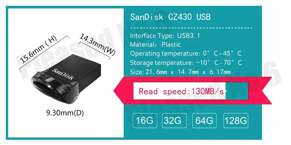 Sandisk CZ430 флеш-накопитель 16 Гб оперативной памяти, 32 Гб встроенной памяти, 64 ГБ до 130 МБ/с. usb флеш-накопитель mini-USB Поддержка официальный проверки