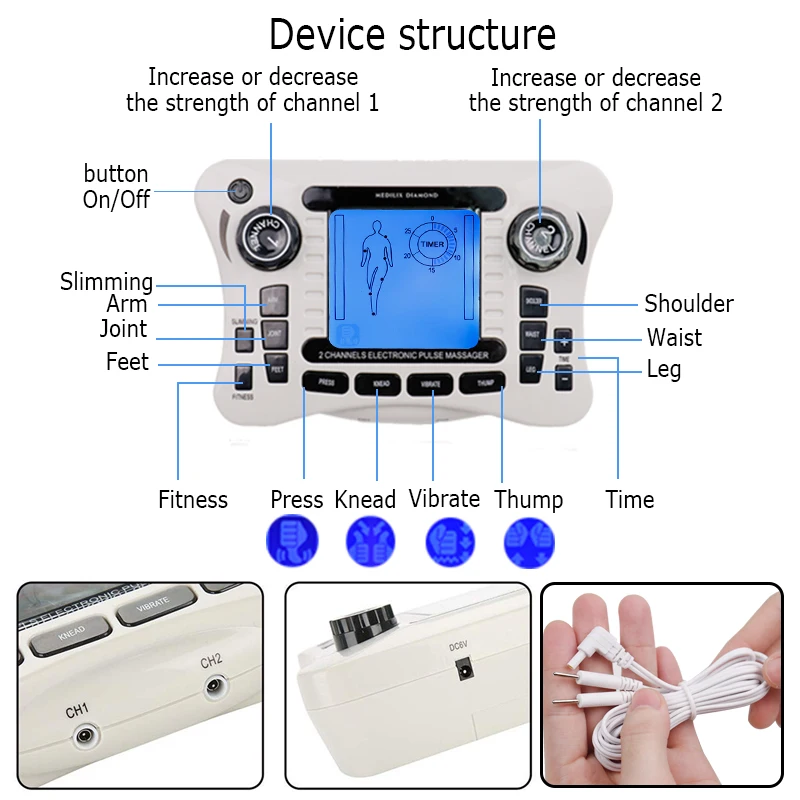 20 передач электронный импульсный массажер Tens Ems машина массажер электрический нерв мышечный акупунктурный стимулятор для похудения облегчение боли