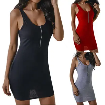 

Women's Mini Boho Summer Beach Front Zipper Dresses Ladies Party Dress Female Clothing