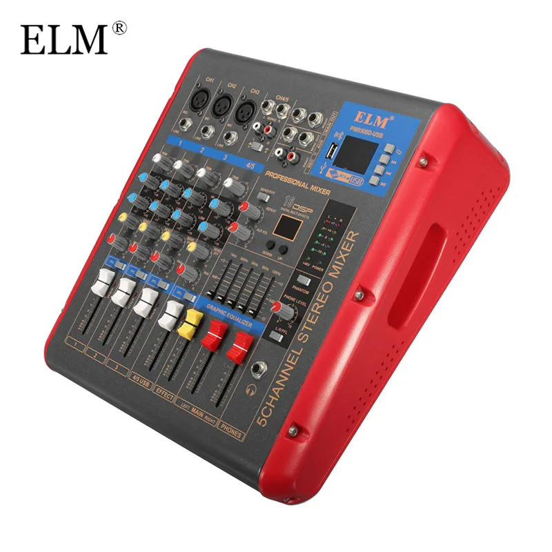 

ELM Professional Karaoke Sound Mixing Console bluetooth 4 Channel Stage Microphone Audio Mixer Amplifier With USB 48V Phantom