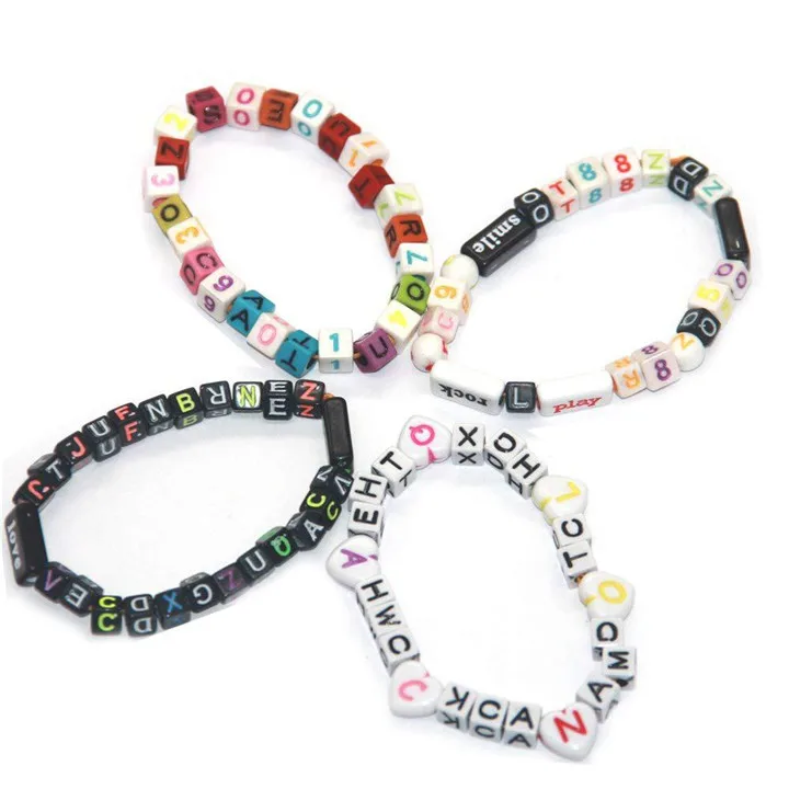 10  100pcs Mixed Letter Beads Charms Bracelet Jewelry Marking Square Alphabet Star Month Beads Necklace Diy Jewelry Accessories