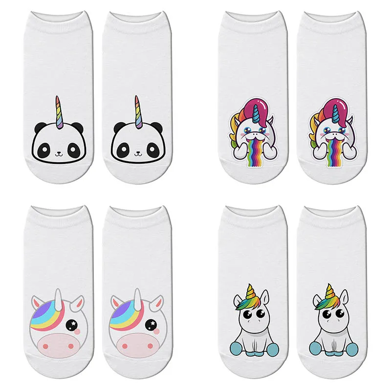 Новинка милый Единорог 3D принт Животные носки Для женщин панда лодыжки Licorne Chaussette