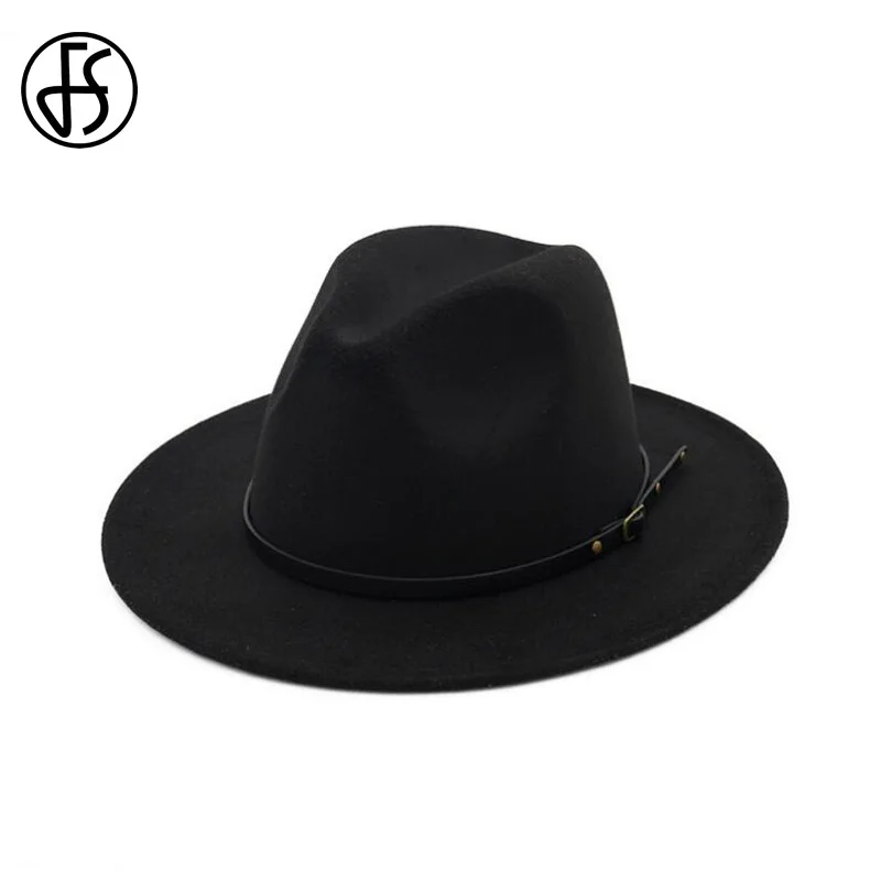 FS Классическая фетровая шляпа с широкими полями для мужчин осень зима фетровая шляпа Трилби джазовые шляпы женские Панамы Черные Серые Гангстерские шляпы