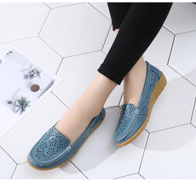  AH 5888-Fashion Fretwork Women Flats Cut Outs Genuine Leather Woman Lafers Summer12