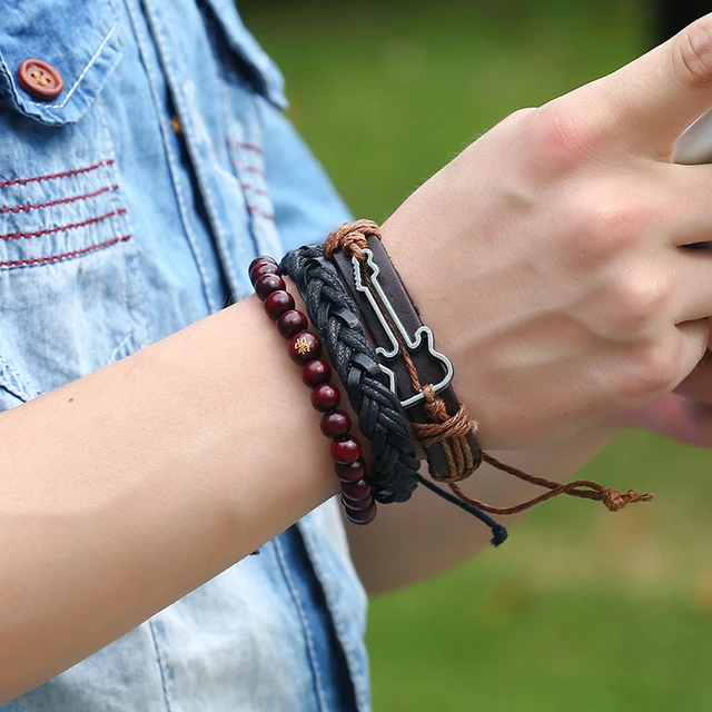 MEN Women Boy 5mm Black and Brown Braided Genuine Leather Hand Bracelet  6.5-9