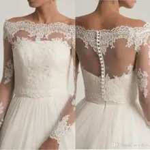 Винтажные Свадебные Куртки с кружевной аппликацией, свадебные болеро с открытыми плечами и длинным рукавом, Индивидуальные свадебные куртки