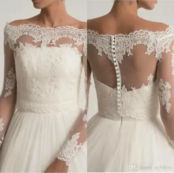 

Vintage 2019 Wedding Jackets Lace Appliques Bridal Boleros Wrap Top Off The Shoulder Long Sleeve Customized Bridal Jacket