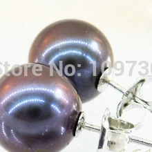 Ry00333 AAA+++ 9.5 мм Павлин Браун Южного Моря Круглый Перл Стад Серьги Серебро 925