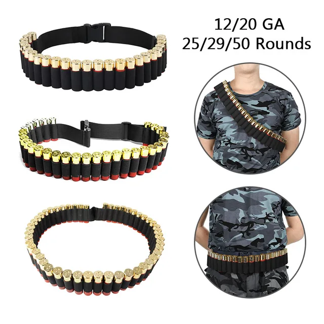 25/29/50 Rounds Hunting 12/20 Gauge Shotgun Cartridge Belt Bullet Ammo