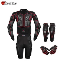 HEROBIKER Red Motorcross Racing Motorcycle Body Armor Protective Jacket+ Gears Short Pants+Protective Motorcycle Knee Pad+Gloves