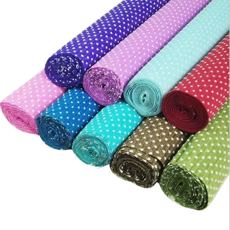 

5Rolls/lot 250*50CM Polka Dot Colored Roll-up Hem Crepe Paper for DIY Wedding/Flower Decor Gift Wrapping Paper