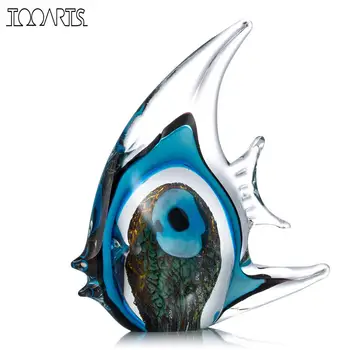 

Tooarts Blue Stripe Tropical Crystal Fish Glass Sculpture Modern Art Favor Gift Artwork Home Decoration