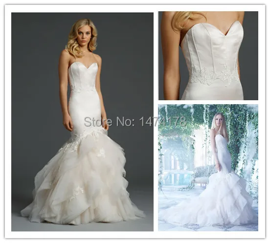 Custom Made 2017 Strapless Sweetheart Neckline Delicate Boning Custom Made 2017 Strapless Sweetheart Neckline Delicate Boning Corset Bodice Layered Skirt Mermaid Wedding Dress Wd
