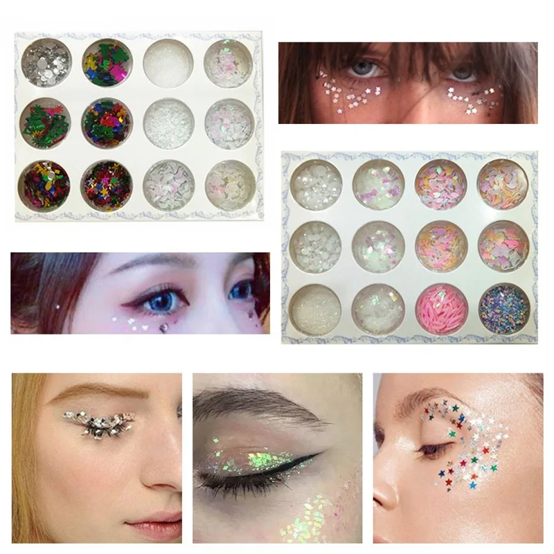 12 Colors Mixed Flake Chunky Eye Glitter Nail Face Eye Shadow Sequins