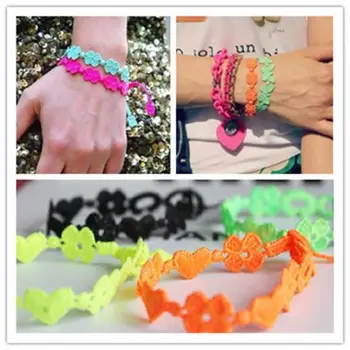 

(Min order $7) 12pcs/bag randomly mix colors Handmade Italy Lace Rose Flower Macrame Crochet Friendship Bracelet For Men Women