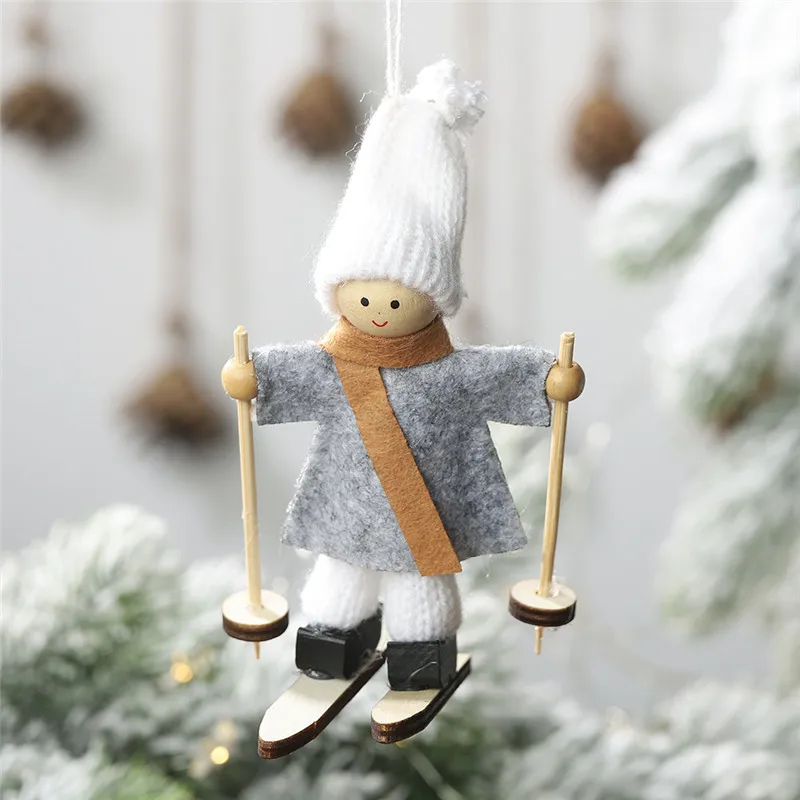 Новая милая кукла Ангела девочка Лыжная подвесная Елочная игрушка украшения для дома деревянные Рождественские елки украшения Рождественский подарок для детей