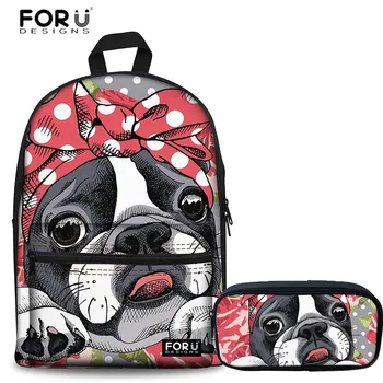 

FORUDESIGNS Children Backpack School Bags Set Pack for Teenagers Girls Kids Book Bag Boston Terrier Pattern Preppy Schoolbag