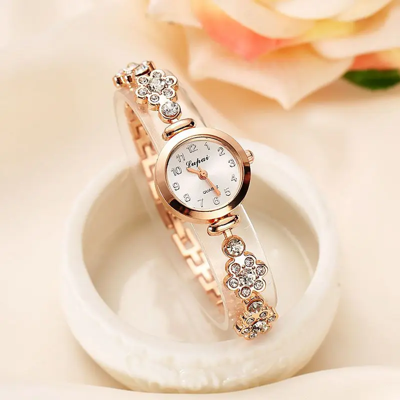 Pearl Quartz Watch Strap Alloy Luxury Fashion Women Diamond Hollow