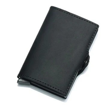 

BYCOBECY 2020 Men Wallet Genuine Leather Unisex Business Card Holder Metal Rfid Blocking Mini Slim Wallet Hasp Travel Purse