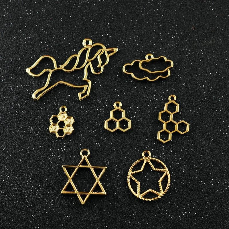 

10 pcs/lot Clouds Stars cat Moon cat honeycombs Metal Frame Pendant Gold Charm Bezel Setting Cabochon Setting UV Resin Charm