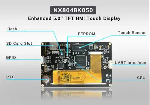 Nextion Enhanced NX8048K050-5,0 ''HMI Полноцветный сенсорный дисплей USART TFT lcd модуль с бортовым RTC, GPIOs и EEPROM