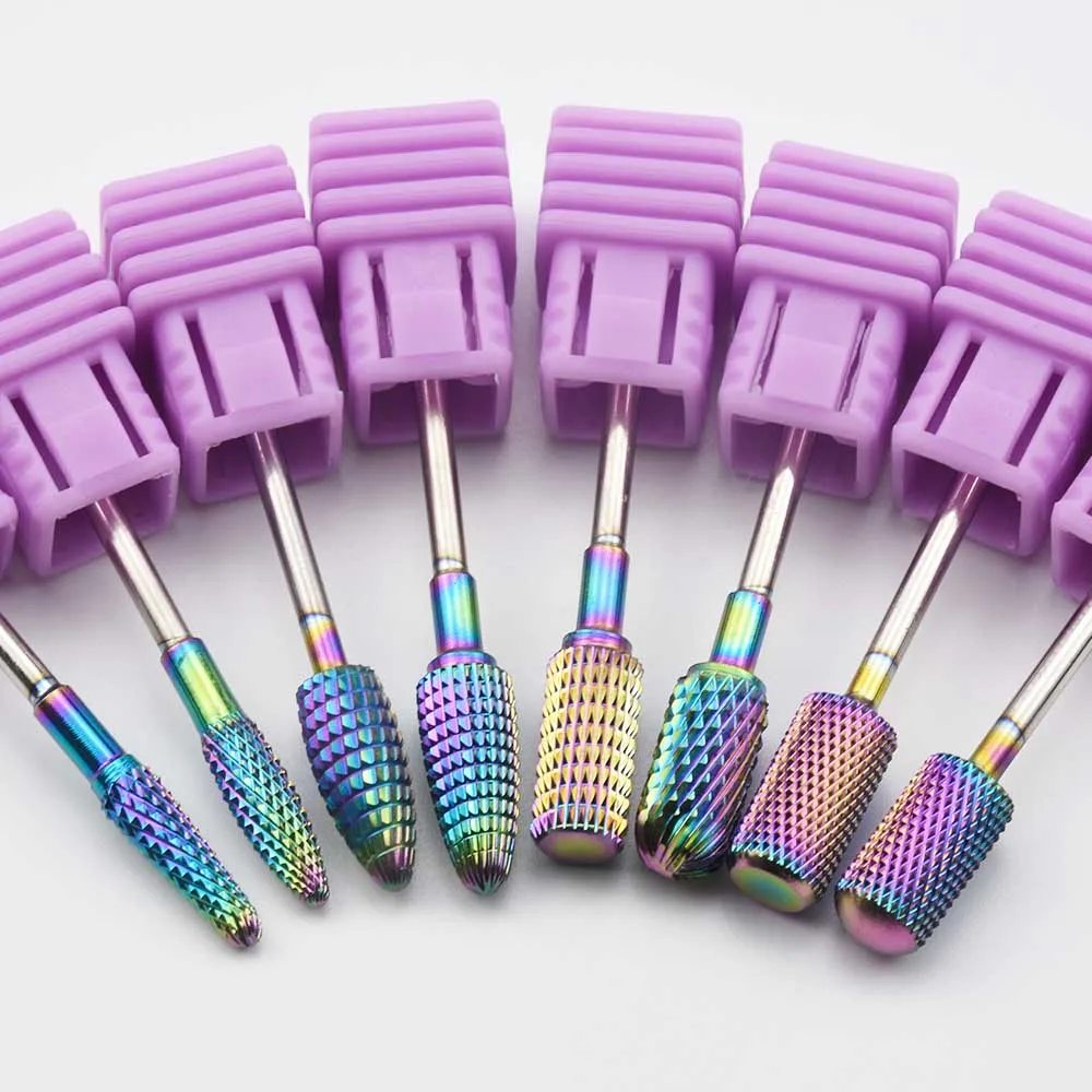 9 Type Rainbow Nail Drill Bit Manicure Tungsten Carbide Burr Bit manicure machine nail accessoiry milling cutter nail file tool